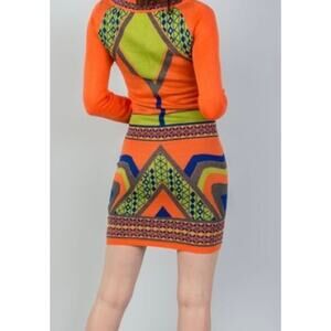 Peach Puff USA orange geometrical boho retro sweater dress size medium boho